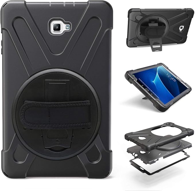 Galaxy Tab A 10.1 P580 2016 Case KIQ Shockproof Heavy Duty Military Full-Body Protection Kickstand Screen Protector for Samsung Galaxy A 10.1 with S-Pen 2016 SM-P580 &amp SM-P585 (Shield Black)