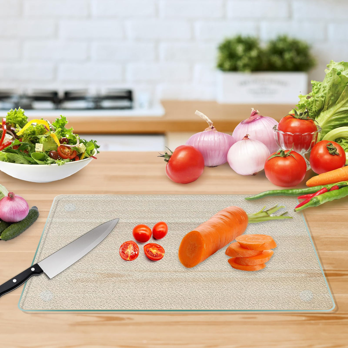 KimiDitt Tempered Glass Cutting Board, 8x12" Glass Cutting Board for Kitchen Counter,Small Size Frosted,with Non-Slip Feet, Scratch Resistant,Heat Resistant