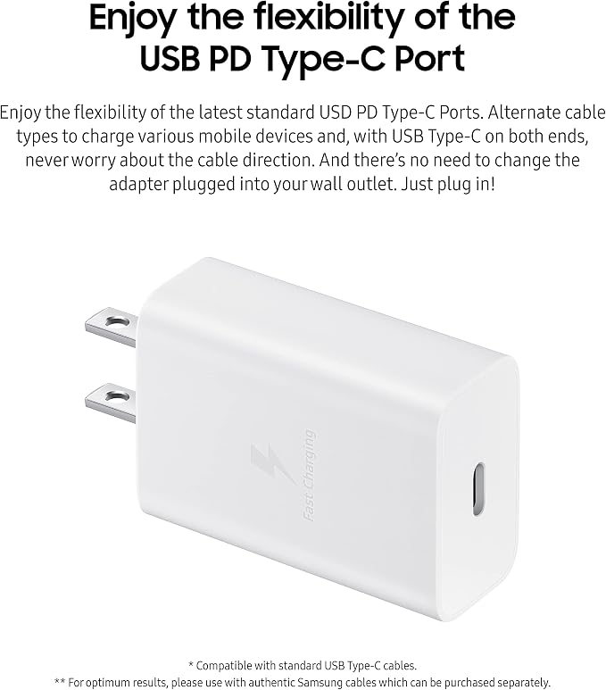 Samsung 15W USB-C Wall Chargers (White and Black)