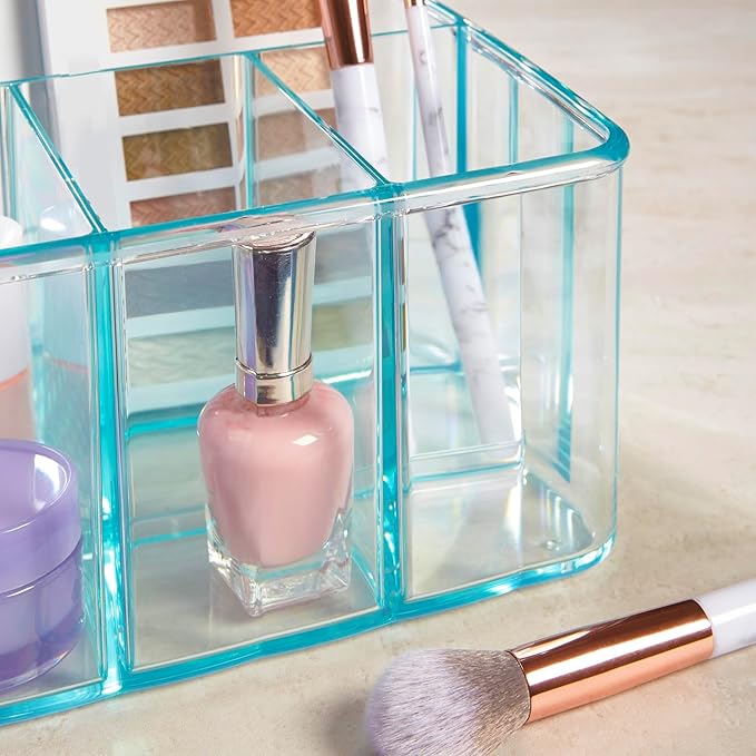 STORi 5-Compartment Plastic Organizer, Ocean Mist, Rectangular Divided Makeup and Vanity Storage Bin and Office Desk Caddy, Scalloped Wall Design, Made in USA