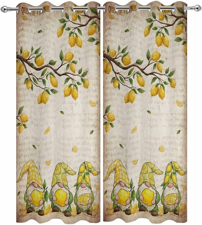 Summer Gnome Outdoor Curtains for Patio Gnome Lemon Leaf Vintage Waterproof
