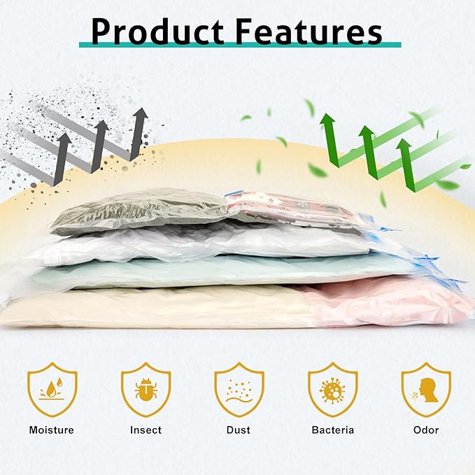 8 Pack Jumbo Travel Vacuum Storage Bags, Portable Vacuum Seal Bags for Clothing Travel with Pump, Space Saver Bag for Luggage Suitcases Clothes Bedding Seasonal Storage