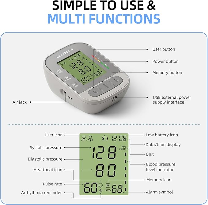 VOLUETH Upper Arm Blood Pressure Cuff, Blood Pressure Monitor for Kids & Adult, Small Cuff 7"-9"，Medium/Large Cuff 9"-17"，Perfect for Health Monitoring