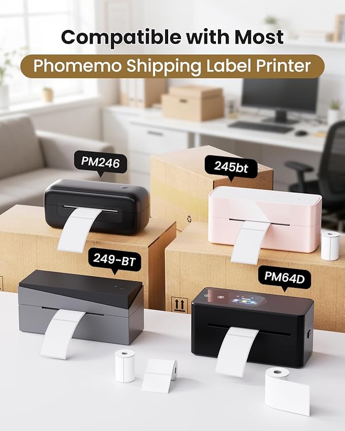 Phomemo [3x230 pcs] Labels Square Series, 3 Rolls 1.57''x1.18'' (40x30mm) M110 M100 M220 M221 Labels, White, 230 Pieces/Roll, Also Support Phomemo Thermal Shipping Printer