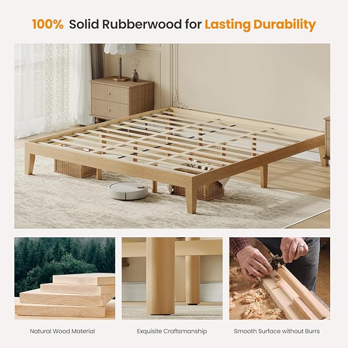 King Size Wood Platform Bed Frame, 12 Inch Solid Wood Bed Frame with Wooden Slats, No Box Spring Needed, Easy Assembly, Rustic Pine