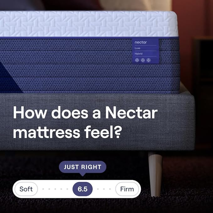 Nectar Luxe Twin XL Adjustable Base & 14” Hybrid Mattress (New) - Head & Foot Incline - Medium Firm Memory Foam & Coils - Cooling Upgrade - 3 Massage Settings - 365-Night Trial & Forever Warranty