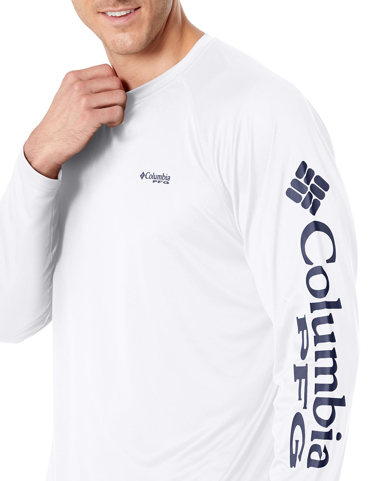 Columbia Men's PFG Terminal Tackle Long Sleeve Fishing Shirt, White/Nightshade Logo, 5X Tall