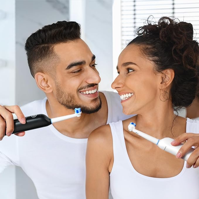 Bitvae Rotating Electric Toothbrush 2 Packs for Adults with Pressure Sensor, Gifts for Men/Women, 5 Modes Rechargeable Power Toothbrush with 8 Brush Heads, Black & White, R2