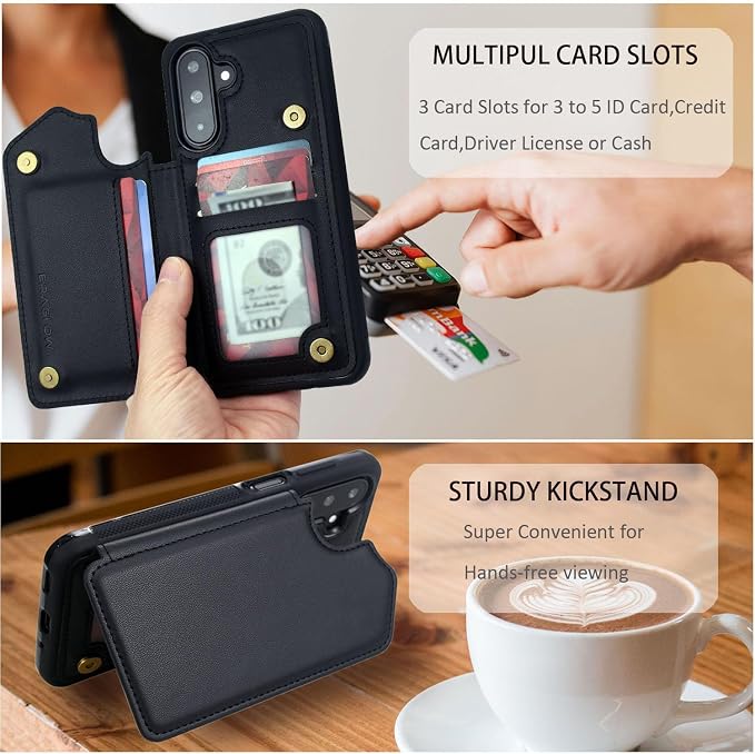 Wallet Case for Samsung Galaxy A17 5G 2025 RFID Blocking Card Holders| Kickstand | Shockproof TPU Shell | PU Leather | Magnetic Closure | Protective Flip Folio Cover | Black