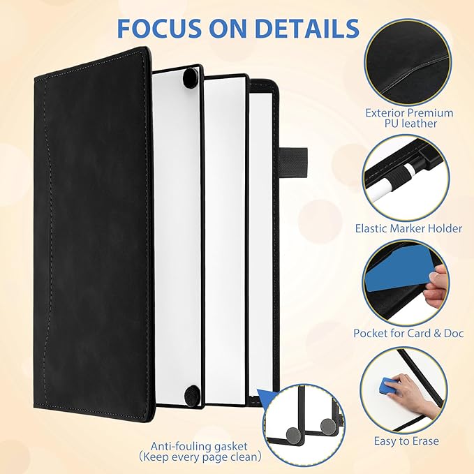 Feifeiya 6 Sides Dry Erase Notebook Portable Whiteboards Notebook 9"x6"(a5) Small Reusable Whiteboard Notepad Foldable Anti-ghosting Surface, Travel White Board for Office Study Meeting Planning