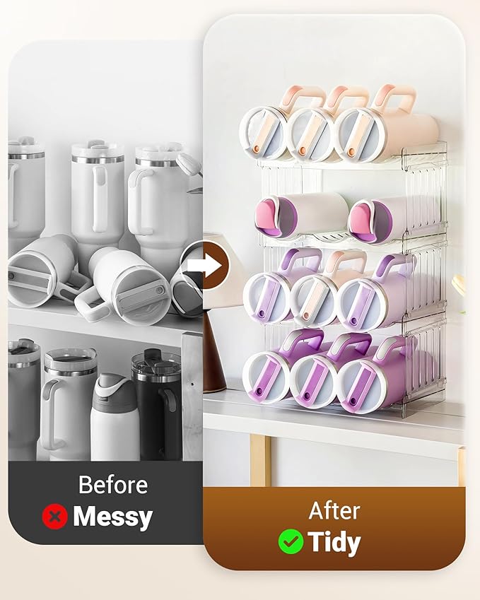 Water Bottle Organizer for Stanley Cup Accessories, Cabinet Organizers and Storage for Meoky 40 oz Tumbler with Handle, Fridge Tumbler Organizer Kitchen Gadgets Gifts, 2Pack Large-6-bottle