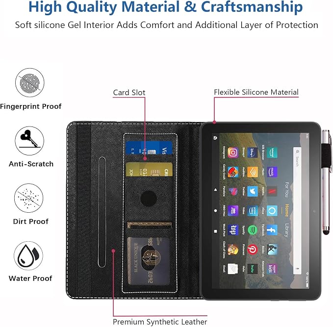Case for Amazon Kindle Fire HD 8/Fire HD 8 Plus Tablet (12th/10th Generation 2024/2022/2020 Release) Slim PU Leather Cover with Card Slot &amp Auto Wake/Sleep African American Women