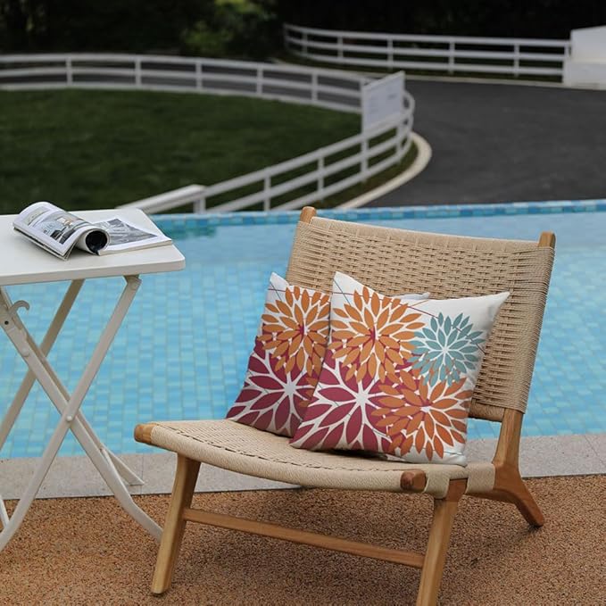 DFXSZ Outdoor Throw Pillow Covers 24x24 Inch Set of 2 Waterproof Spring Summer Geometric Elegant Burnt Orange Outdoor Pillow Covers for Patio Funiture Garden Couch 168D24