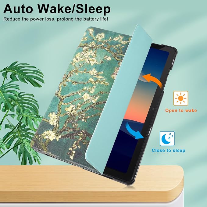 Caweet Case for Samsung Galaxy Tab A9+ / A9 Plus 11 Inch 2023 Ultra Slim Lightweight Hard Back Shell Tri-Fold Stand Cover with Atuo Sleep/Wake Almond Blossom