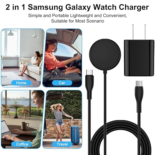 Samsung Watch Charger Fast Charging for Samsung Galaxy Watch 8 Classic/8/Watch 7/Ultra/6 Classic/6/5 Pro/5/4/3/Active2/Active25W Dual USB C Block Charger 6FT Type C Magnetic Wireless Charging Cable