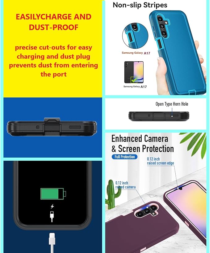 for Samsung Galaxy A17 5G caseA16 5G Heavy Duty casewith A Tempered Glass Screen Protector [Military Grade Protective ] [Shockproof] [Dropproof] [Dust-Proof]for Galaxy A17 / A16(Black)