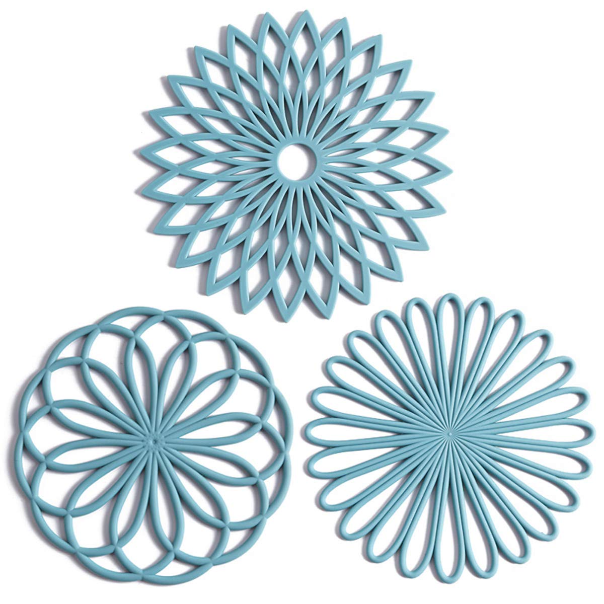 Set of 3 Silicone Trivet Mat - Non-Slip & Heat Resistant Modern Kitchen Hot Pads for Table & Countertop - Trivet for Hot Dishes, Turquoise