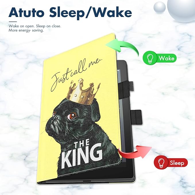 Case for Kindle Fire 7 TabletDteck Full Protective Flip Adjustable Stand Auto Wake/Sleep Smart Cover with Pencil Holder for Kindle Fire 7 Tablet 9th/7th/5th Generation 2019/2017/2015 ReleaseKing Dog