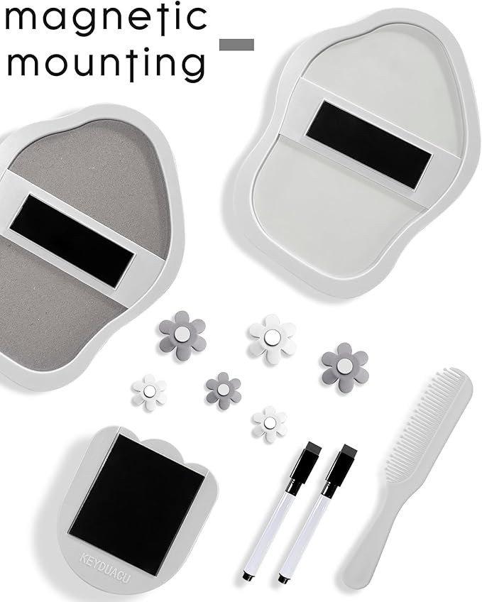 KEYDUACU 12 pcs Girls Locker Accessories, Locker Decorations Including Mirrors, whiteboards, Magnets and organizing Supplies. Ideal for Back-to-School Essentials and The Office (12 pcs-Light Gray)