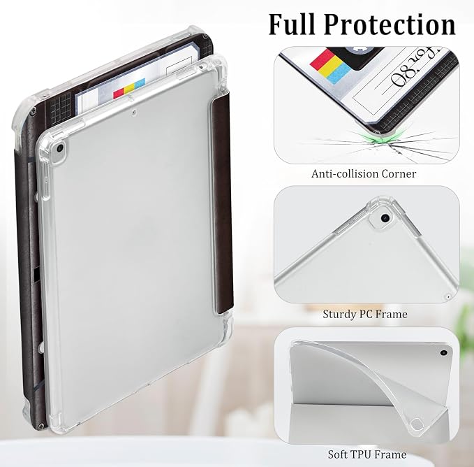 Lokigo for iPad 9th/ 8th/ 7th Generation Case 10.2 Inch (2021/2020/2019 Release) iPad Air 10.5 (3rd Generation) 2019 /Pro 10.5 2017 Case with Translucent Hard Shell Back -Flowers