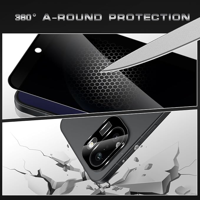 4 Pack Nothing Phone (3a) Pro 5G Privacy Screen Protector 2 Pack Privacy Tempered Glass Film and 2 Pack Camera Lens Protector Anti-Spy Protection for Nothing Phone (3a) Pro 5G Screen Protector