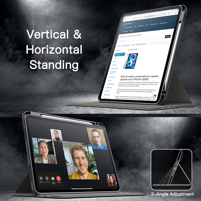 JETech Rotating Case Cover for iPad Pro 11 4/3 Black | For 2022/2021 Model 360° Rotation Stand Clear Back Design Auto Wake/Sleep Pencil Holder Full Protection