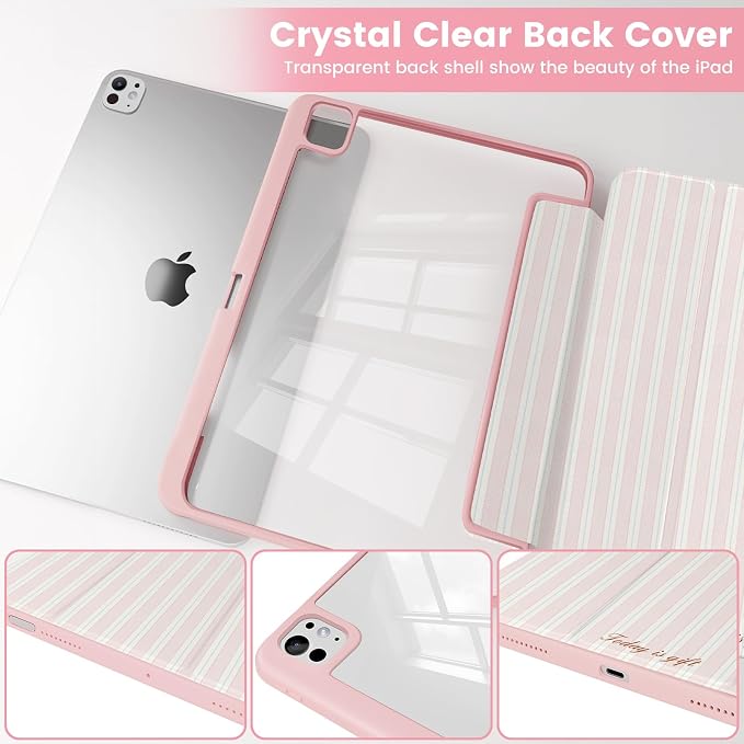 Case Compatible with iPad Pro 11 inch M5 2025 6th Generation / M4 2024 5th Generation Shockproof Hybrid Slim Stand Cover with Clear Back Shell &amp Pencil Holder Auto Wake/Sleep Black