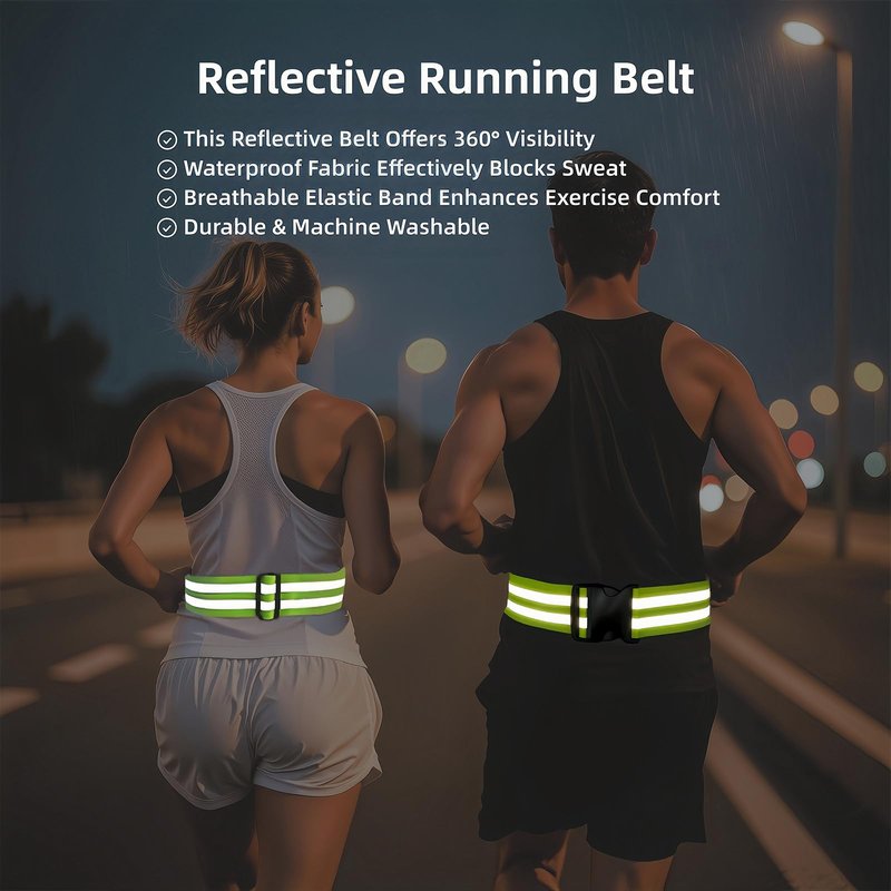 2-Pack Reflective Running Belt, High-Visibility PT Military Gear for Men Women Kids, Adjustable Lightweight Elastic Safety Belt for Cycling Walking Night Activities