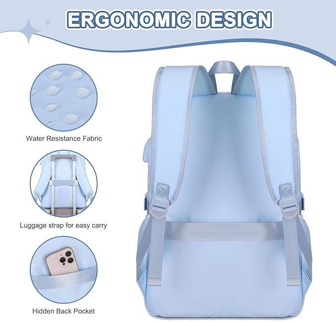 Backpacks for Girls, Girls Backpack with Lunch Box & Pencil Pouch for Teens Girl Kids Elementary Middle High School College Student Bookbag Daypack Laptop Travel Backpack for Women (Blue)