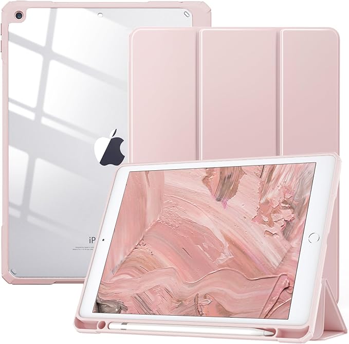 TiMOVO Case for iPad 9th/8th/7th Generation 10.2 inch Black | Pencil Holder Slim Trifold Stand Protective Cover Clear Transparent Back Shell Auto Wake/Sleep