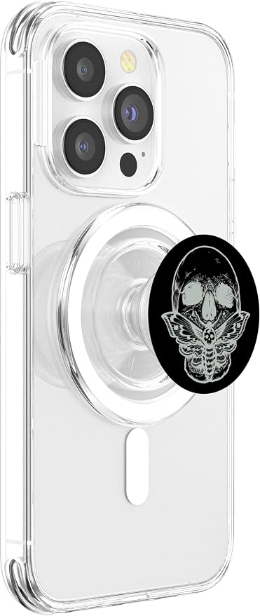 Wicca Pagan Symbol White Skull Moth Occult Gift Black Base PopSockets Adhesive PopGrip