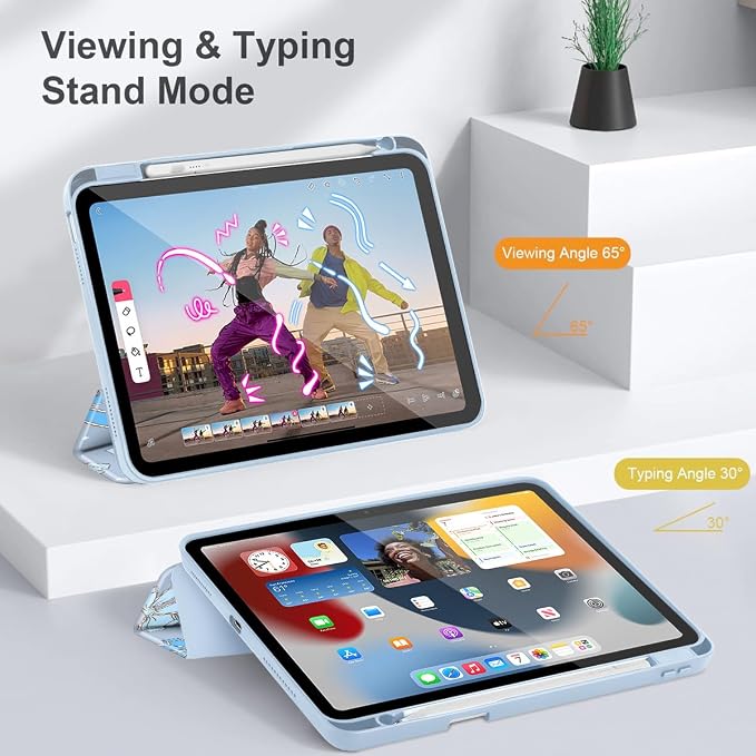 Tuiklol Case for iPad Air 11 Inch M4 2026 / Air 11 Inch M3 2025 / Air 11 Inch M2 2024 / iPad Air 10.9 Inch 2022 2020 Buit in Pencil Holder with Shockproof Cover Clear Transparent Back Black Flower