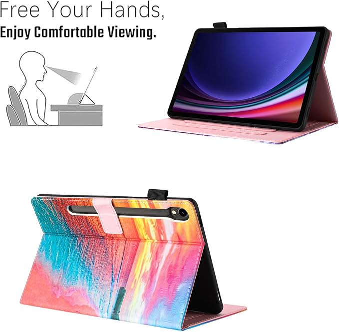Case for Samsung Galaxy Tab S10 Lite/ S10 FE/ S9 FE 10.9 InchX400/X520/X510 Auto Wake/Sleep Premium PU Leather Folding Stand Cover with Pen Holder &amp Multiple Viewing Angles - Beach