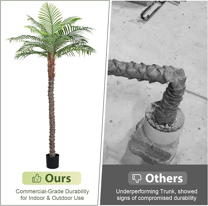 7FT Faux Palm Tree, Artificial Golden Cane Palm Tree Outdoor Indoor, Fake Tree for Home House Office Living Room Yard Patio, 2Pack