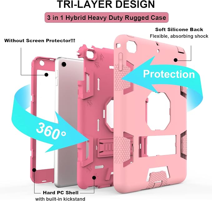 CCMAO iPad mini 5 Case 2019 iPad mini 4 Case 2015 Heavy Duty Shockproof Hybrid Protective Cover for iPad mini 5th/4th Generation 7.9 inch Purple+Green