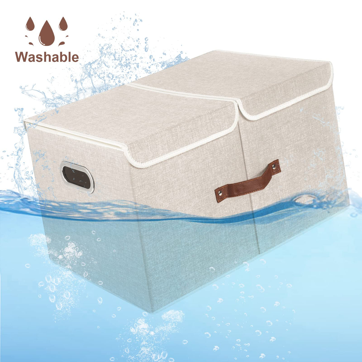TYEERS Extra Large Collapsible Storage Bins with Lids and Compartments, Washable, Fabric Storage Boxes, 21.7x13x11.8 inches, 2 Pack, Beige