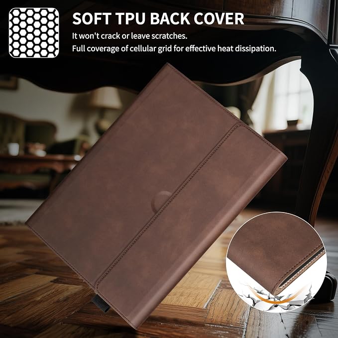for Microsoft Surface Pro 12 inch Case 1st Edition (2025) Leather Protective Shell Protection Cover Compatible with Type Cover Keyboard and Pencil Holder.Black
