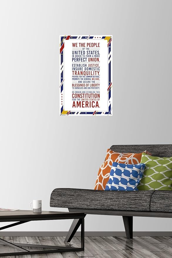 Trends International The United States Of America - Constitution Preamble Wall Poster, 14.72" x 22.37", Premium Poster & Push Pin Bundle
