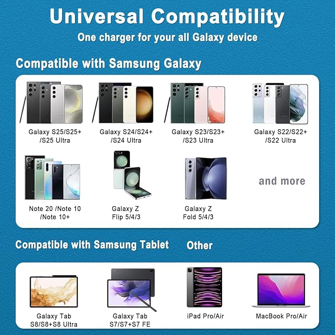 2026 45W Super Fast Charger USB C Android Phone Charger Fast Charging Compatible with Samsung Galaxy S25/S25 Ultra/S25+/S26 Ultra/S26/S26+/S24 Ultra/S23/S22/S20/S21/Note 10Galaxy Tab 6ft C Cable