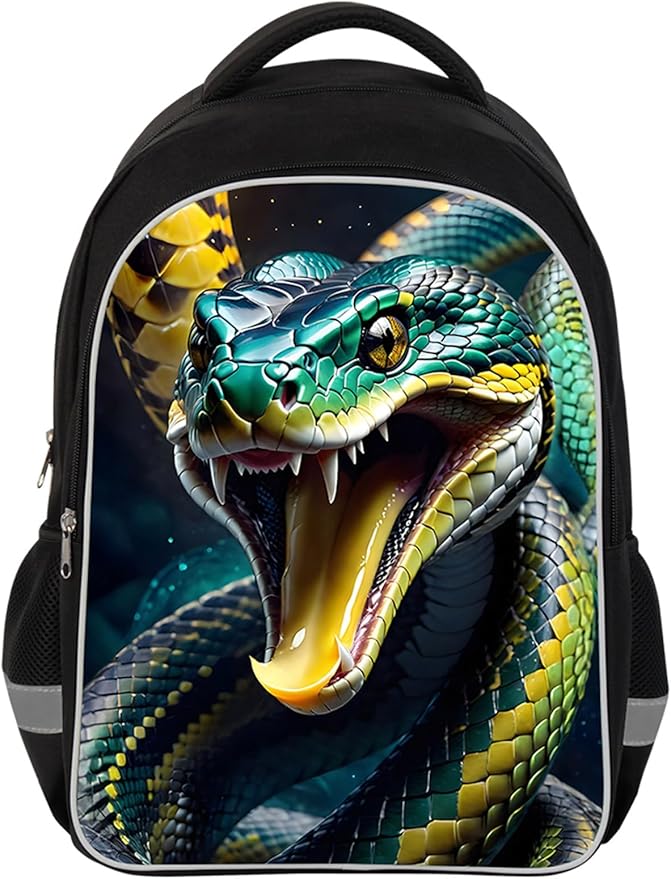 Kids Backpack Lightweight Durable Medium Teens Kids Backpack for School Boys and Girls Bookbag with Adjustable Shoulder Straps & Padded Back 17 Inch School bags with 3D Snake Reflective Cartoon