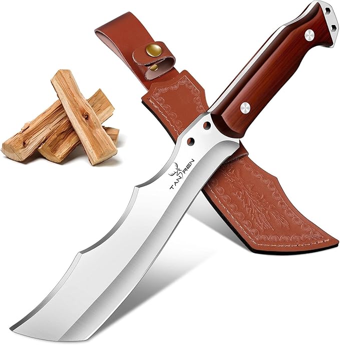 TAN REN Machete for Cutting Trees Heavy Duty, Survival Machete with Sheath for Yard Work, Full Tang Fixed Blade Knife with Wood Handle, Camping Machetes Heavy Duty, Clearing Brush and Gardening
