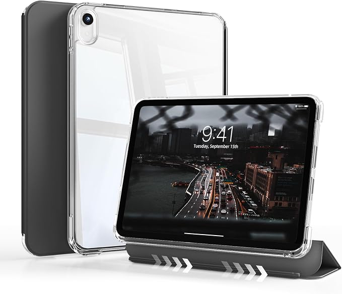 Detachable Case for iPad A16 11th Gen 11/10th Gen 10.9 Black | Slim Transparent Shell Back Soft Shockproof TPU Frame Without Pencil Holder Auto Sleep/Wake