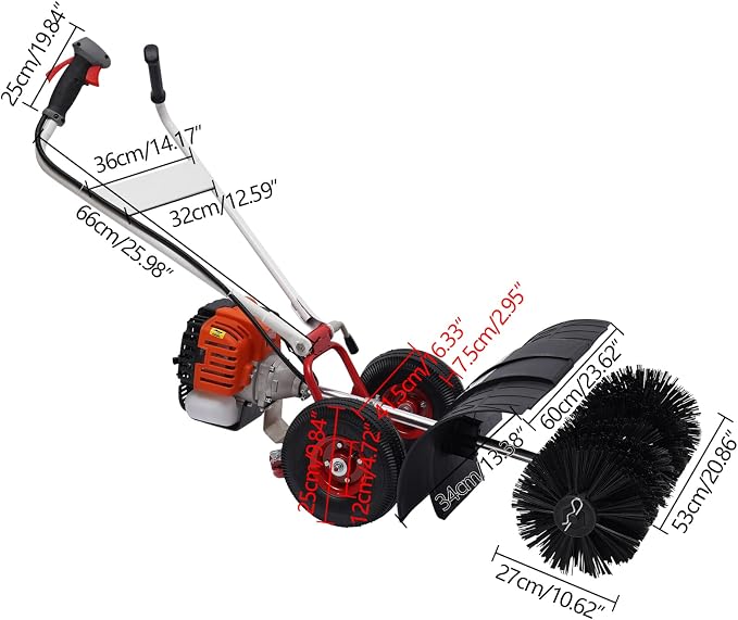 TFCFL 52CC 2 Stroke Gas Power Broom, 2.3HP Walk Behind Sweeper Outdoor Handheld