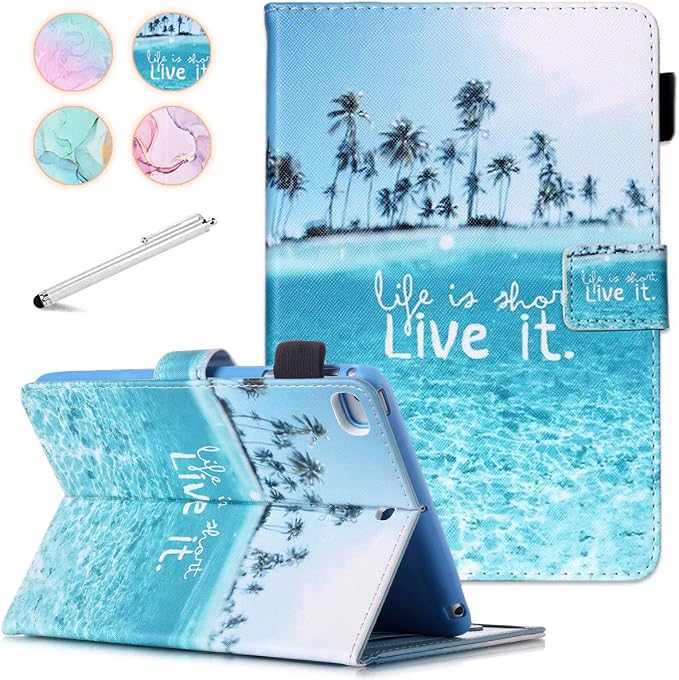 iPad mini Case FANCITY Mini 4 Mini 5 Mini 3/2/1 Smart Wake Sleep Case with Kickstand [Card Slot &amp Pen Holder] PU Leather Protective Cover for Apple iPad mini 4 Mini 5 2019 Mini 2/3 - Beach