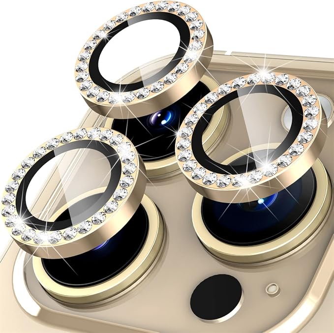 Suoman for iPhone 14 Pro Max / 14 Pro Camera Lens Protector [Diamonds Bling] 9H Tempered Glass Full Coverage Metal Protective Cover - Diamond Black