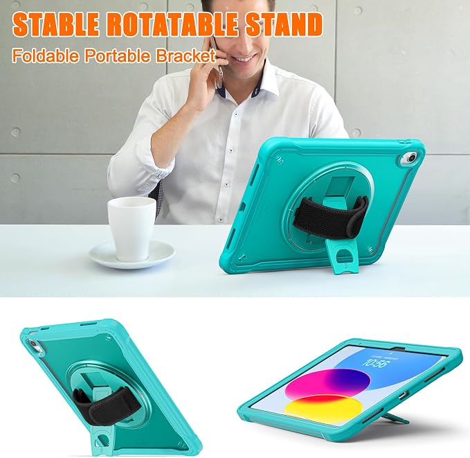 Case for iPad (A16) 11th/10th Generation 2025/2022 11/10.9 inch Rugged Shockproof Protective Cover with Screen Protector 360° Rotating Hand Strap&ampStand Pencil Holder Black