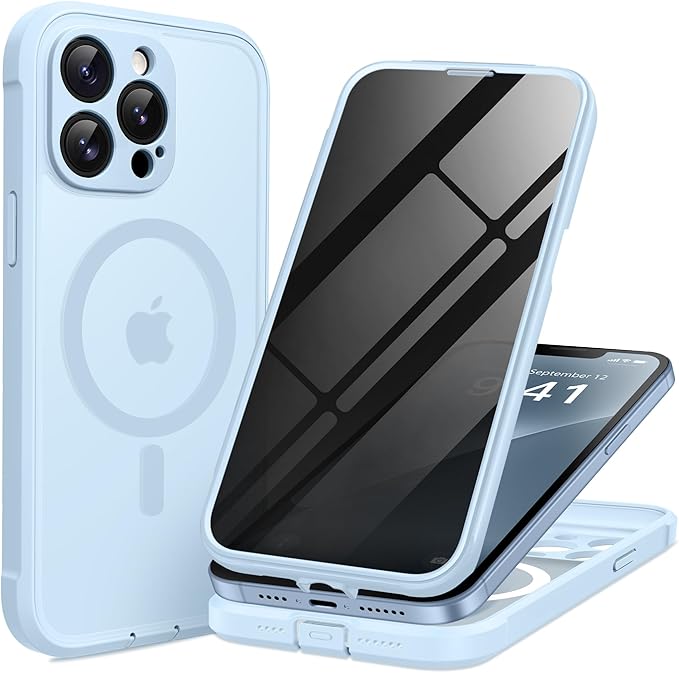 BERFY Magnetic for iPhone 13 Pro Max Case, Compatible with MagSafe, Built-in Privacy Screen Protector and Upgraded Camera Protection, Anti-Spy Full Body Shockproof Phone Case for 13 Pro Max 6.7", Blue