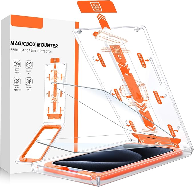 16 Pro Screen ProtectorAuto-Dust Removal Compartment With IPhone 16 Pro Screen Protector with Dust Free Chamber [Zero Bubble] 9H+Tempered Glass Films Shockproof (16 Pro)
