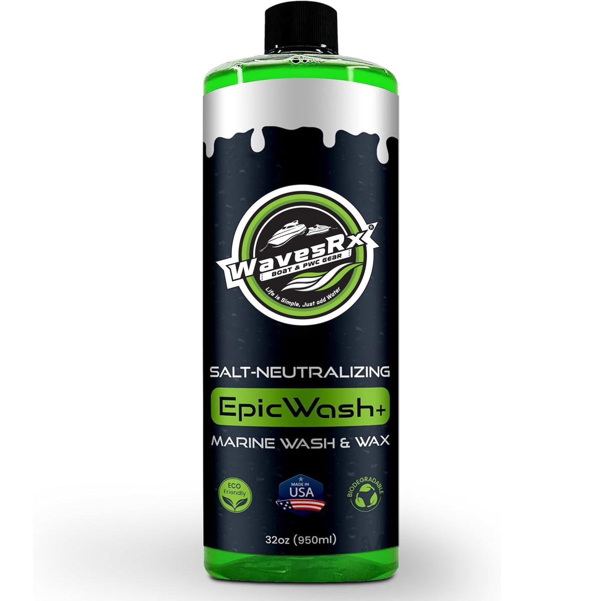 WavesRx Salt Neutralizing Boat Soap & Jet Ski Wash with SiO2 Surface Protection (EpicWash+) | Marine Grade Cleaner Removes Salt & Contaminants | Protective Ceramic Coating Prevents Buildup & UV Damage