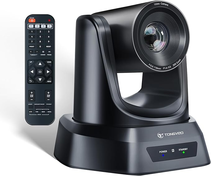 TONGVEO PTZ Camera 20X Optical Zoom HDMI IP Live Streaming SDI USB3.0 1080P 60fps PoE Supports for Church Services Worship Education Video Conference with OBS vMix Wirecast Zoom YouTube and More
